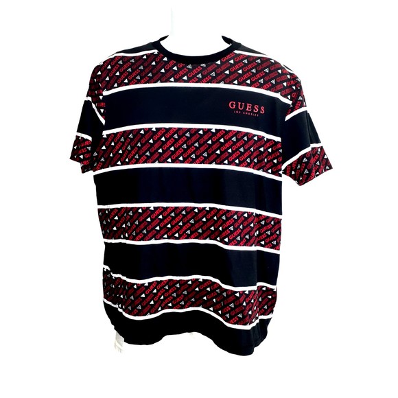 GUESS Men T-Shirt Size L, Large Blue Red White with Guess Logo striped - Picture 1 of 7